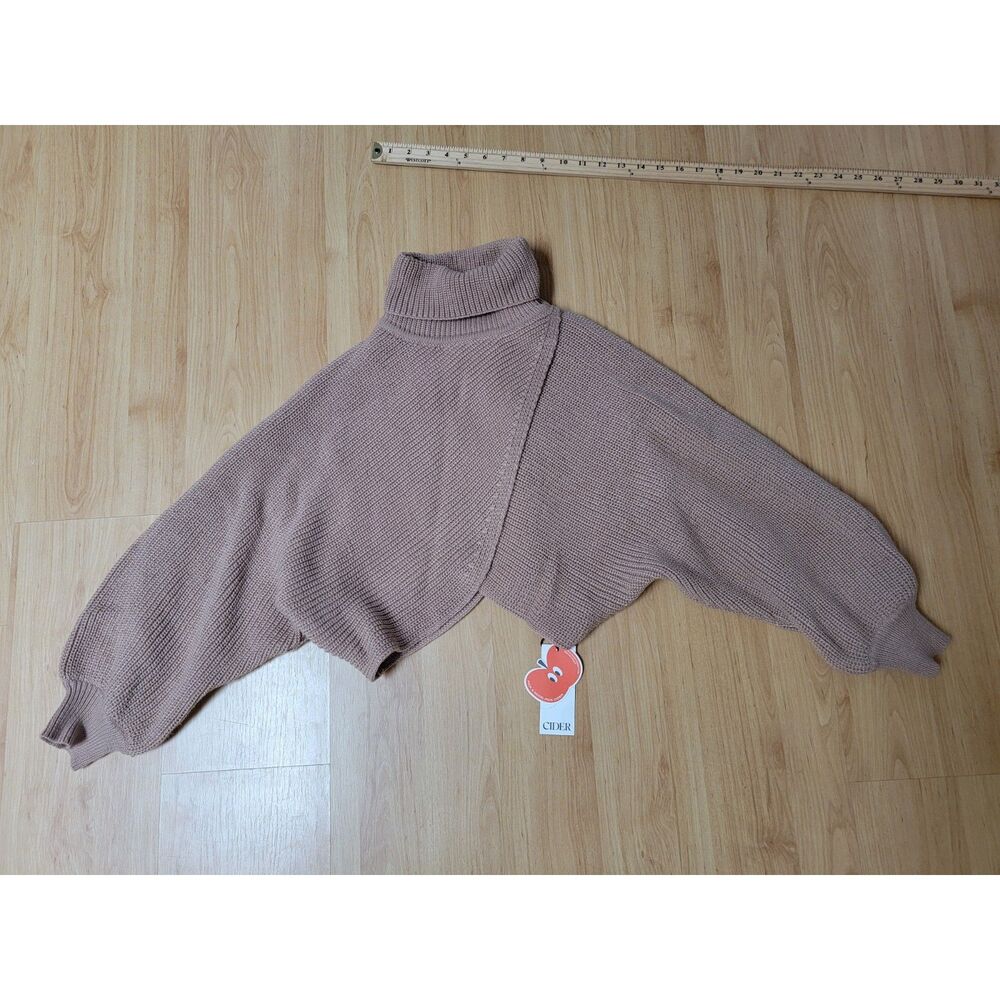 NWT CIDER Wrap Turtleneck Cropped Batwing Sweater Khaki Brown Tan Small S